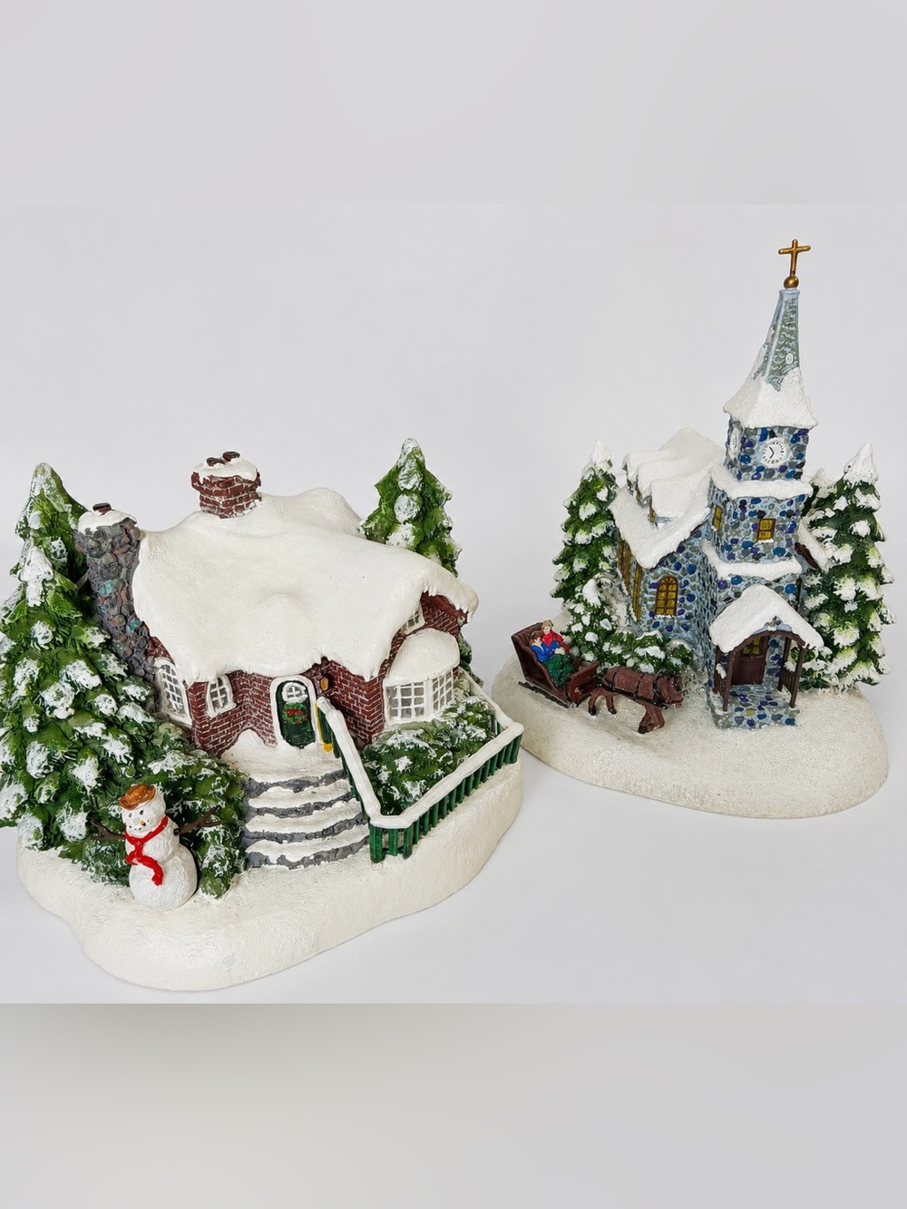 Thomas Kinkade Teleflora Lighted Christmas Village Set of 2